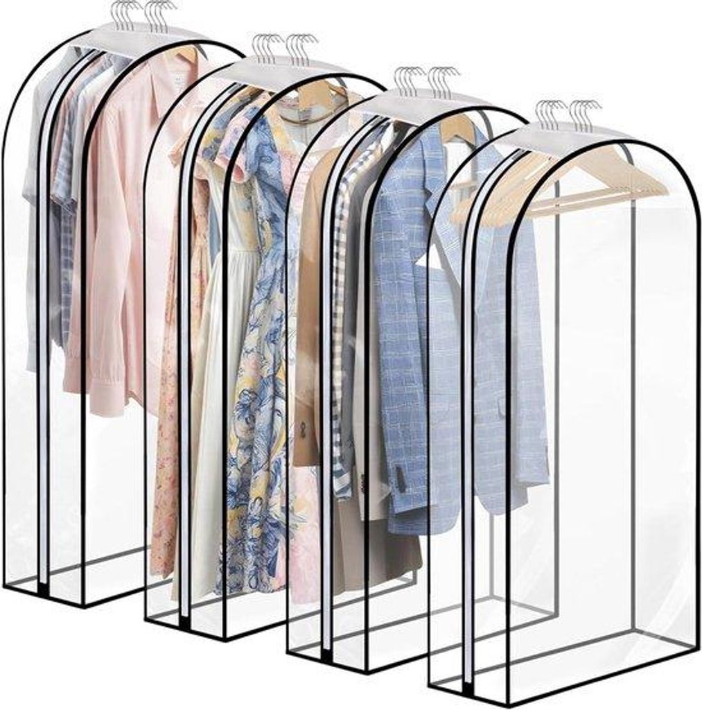 Schutzcover-Set für Kleidung mit 4 Taschen, 127 x 60 cm, transparent, Faltklappen