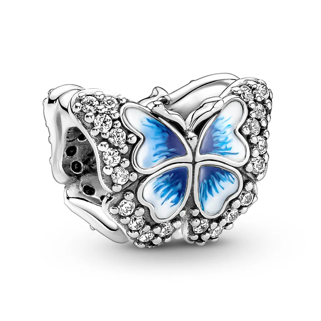 Pendentif Papillon Bleu pour Bracelet Pandora en Argent et Cristaux