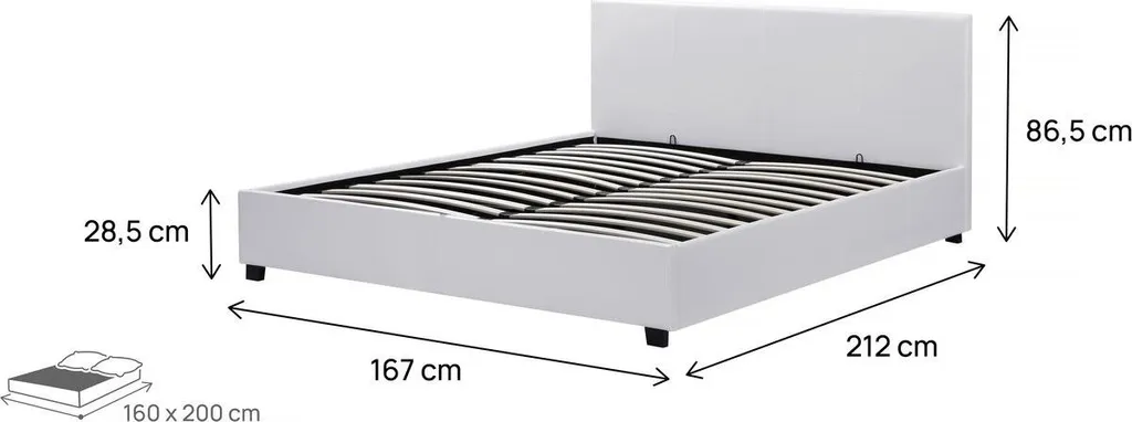 Lit double avec coffre de rangement 160x200 Carla blanc scandinave