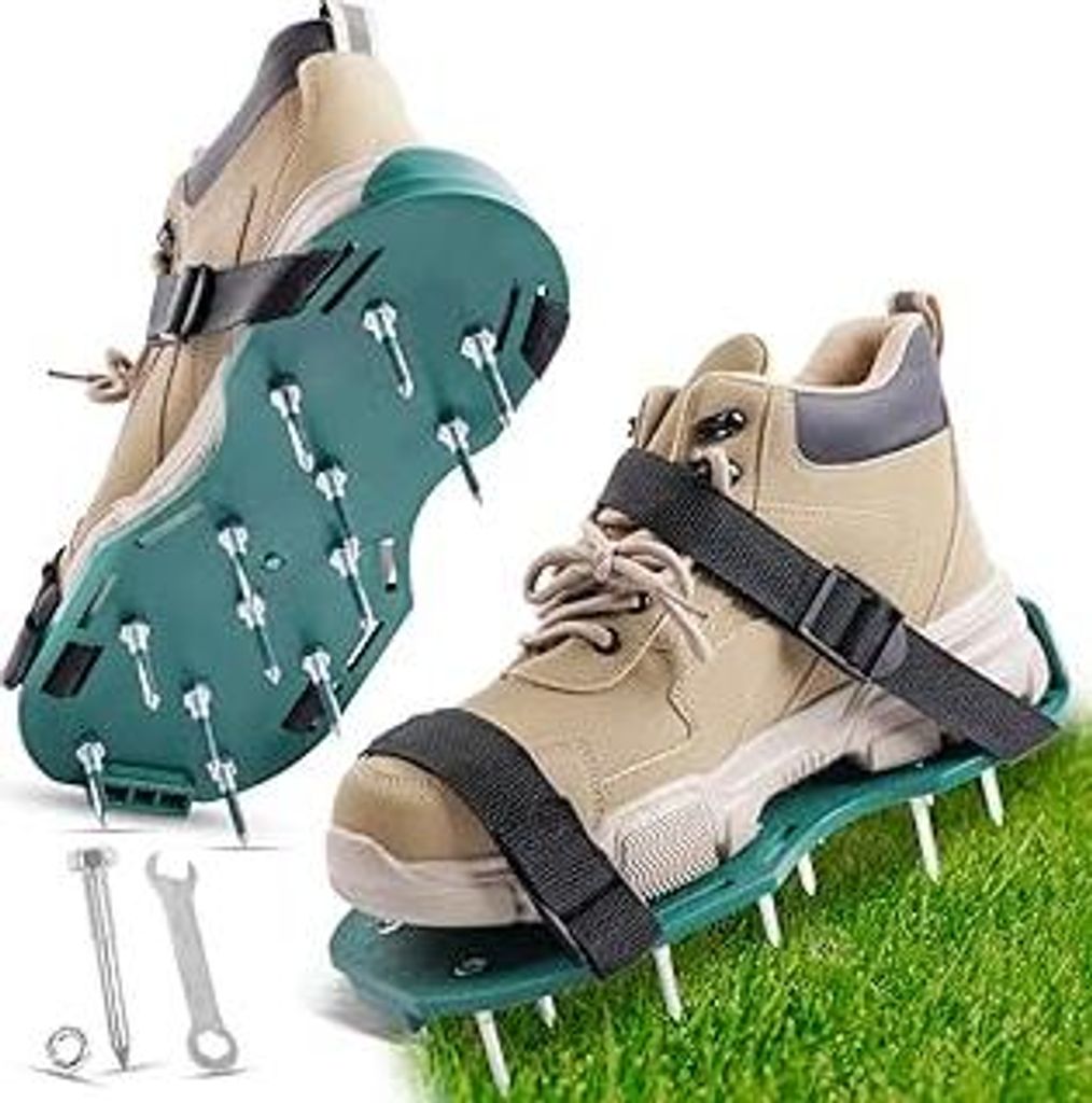 URAQT Nagelschuhe mit Klettverschluss, Vertikutierer Schuhe e Installation Rasenlüfter Schuhe Nagelschuhe mit Schaufel Rasenbelüfter Zum Rasen be...