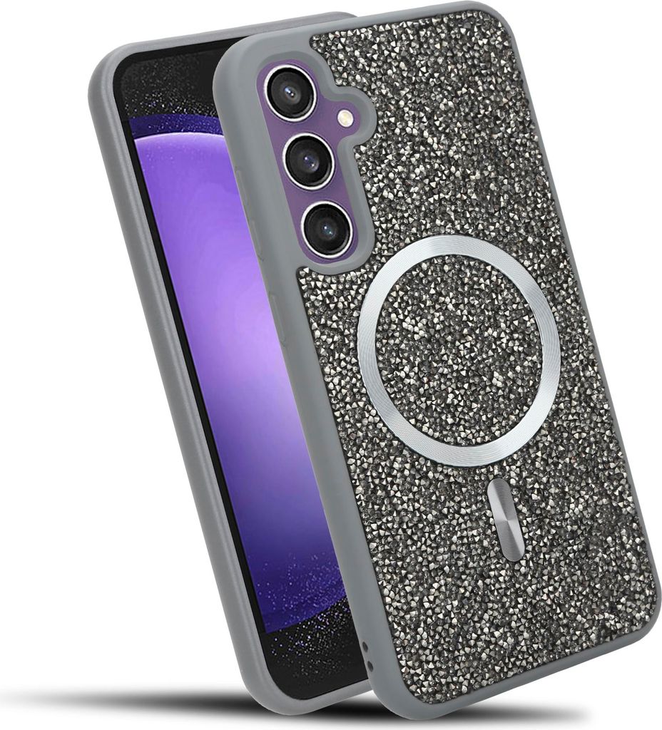 Cadorabo Hülle für Samsung Galaxy S23 FE Hülle Glitzer kompatibel mit MagSafe in GRAU magnetische Handyhülle Sparkle Diamond für Samsung Galax...