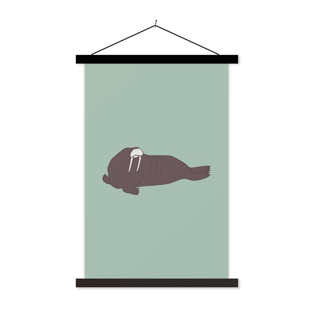 MuchoWow Textilposter Walross - Kinder - Grün - Jungen - Blau - Kinder 40x60 cm mit schwarzem Rahmen - Wanddekorationen