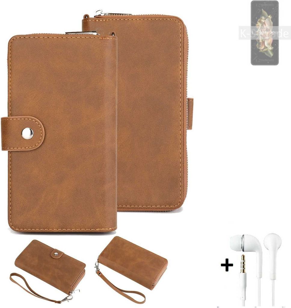 K-S-Trade Handy Schutz Hülle kompatibel mit Samsung W23 Flip + Kopfhörer Portemonnee Tasche Wallet-Case Bookstyle-Etui braun (1x)