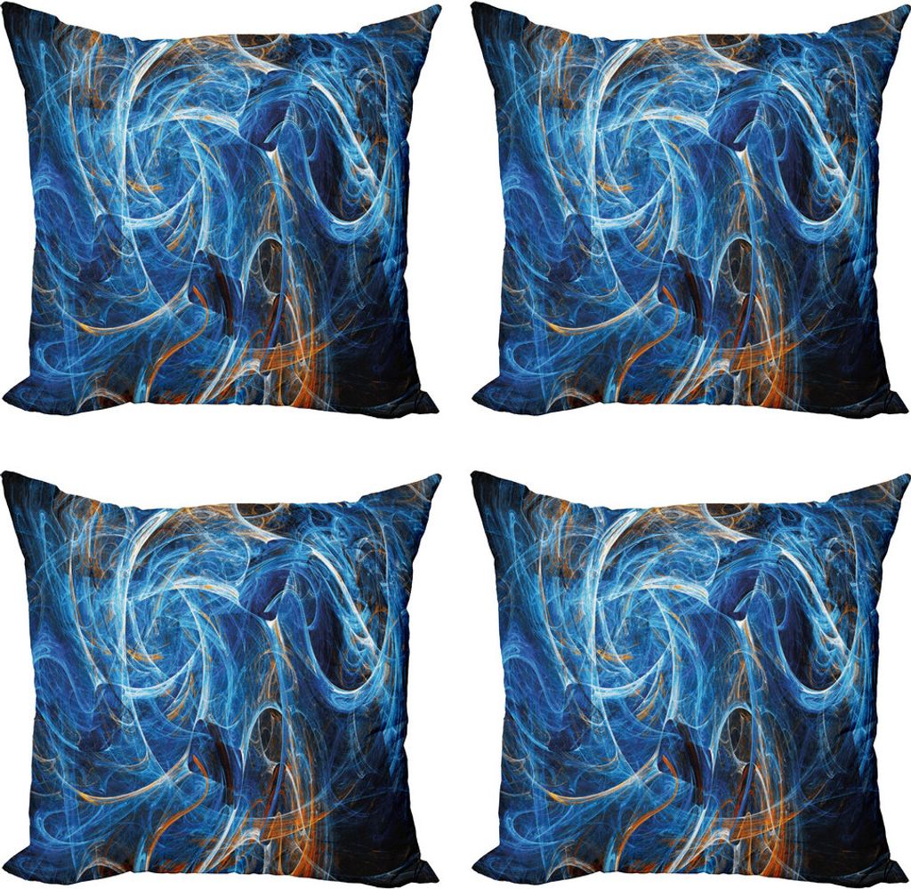 ABAKUHAUS Fractal Kissenbezug Set (4 Stück), Wissenschaft Ficton Digitale, Moderner Doppelseitiger Digitaldruck, 40 cm x 40 cm, blau orange