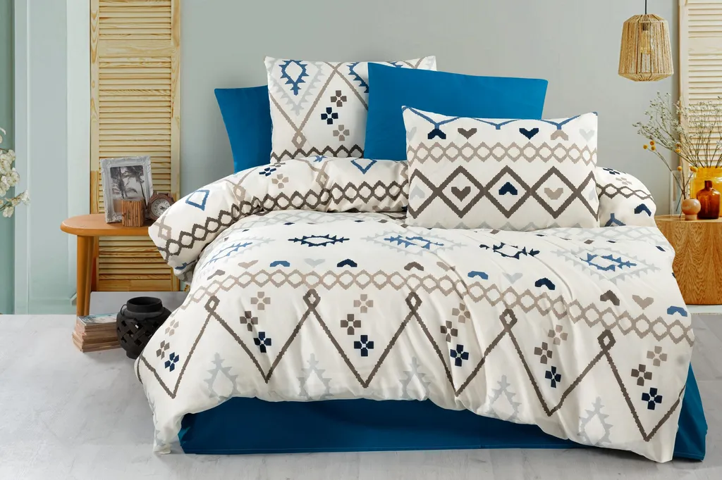Copripiumino 200x220 Blu Afra L'Essentiel - Letto Matrimoniale Facile Stiro