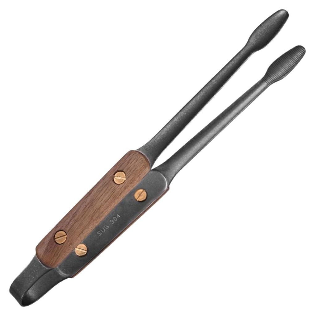 Grillzange aus Edelstahl mit Walnussholzgriff, hitzebeständig, ideal zum Grillen und Servieren, elegantes Küchenutensil