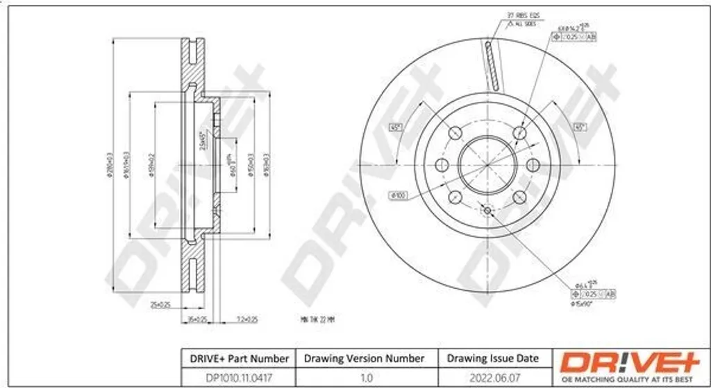 Disque de frein Dr!ve+ DP1010.11.0417 OE 5 69 006 pour Astra H et Meriva