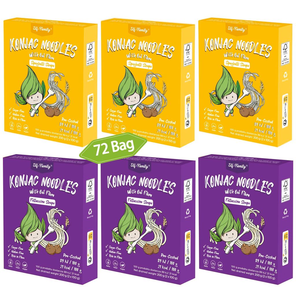 Premium Konjak Nudeln aus Thailand Vegan Glutenfrei-240g x72er Box(144 pack), Elf-Family Shirataki Nudeln Instant Nudeln Pasta/Keto/Low Carb/Kaloriena