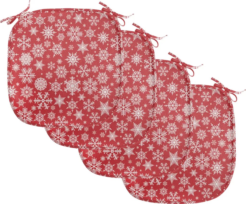 Lot de 4 Galettes de Chaise ABAKUHAUS Rouge et Blanc 40x40 cm Motifs Flocons