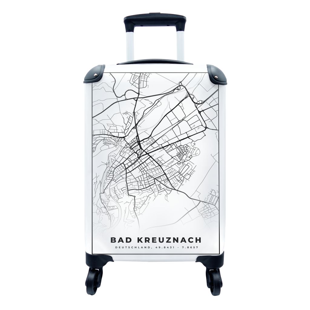 MuchoWow Koffer Handgepäck Trolley Rollkoffer Kleine Reisekoffer mit 4 Rollen - Karte - Stadtplan von Bad Kreuznach - Stadtplan - Cabin Size < 5...