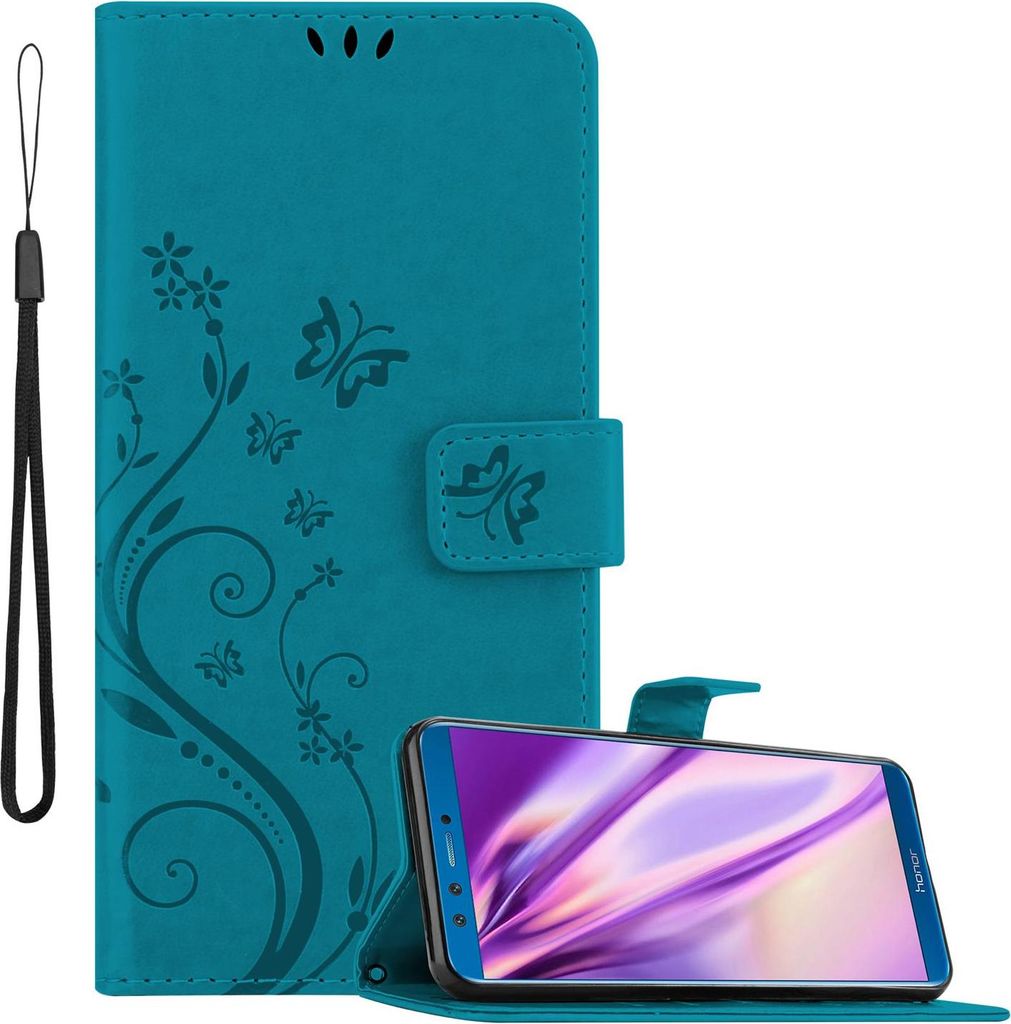 Cadorabo Hülle für Honor 9 LITE Schutz Hülle in Blau Schutzhülle Handy Hülle Etui Case Blumen Flower