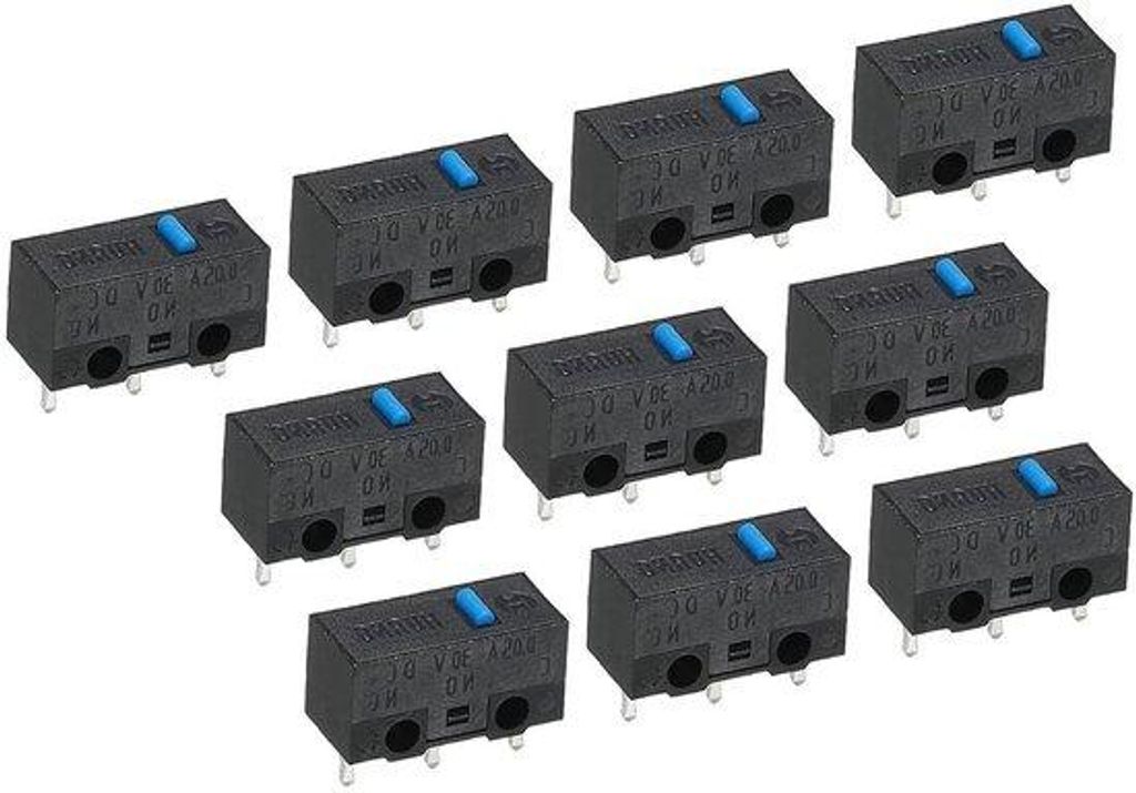 Microschakelaar 10 stuks, 0,78 N, 1000 W, 3-pins, blauw, zwarte, ideale Accessoire für Game-Maus-Reparatur.