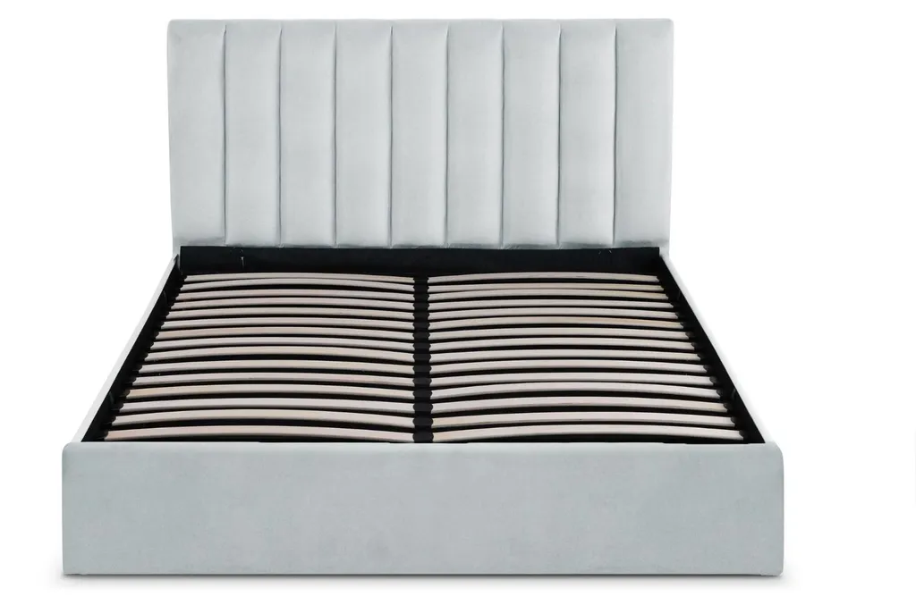 Lit en Velours Argent 160cm avec Sommier Relevable et Coffre Spacieux