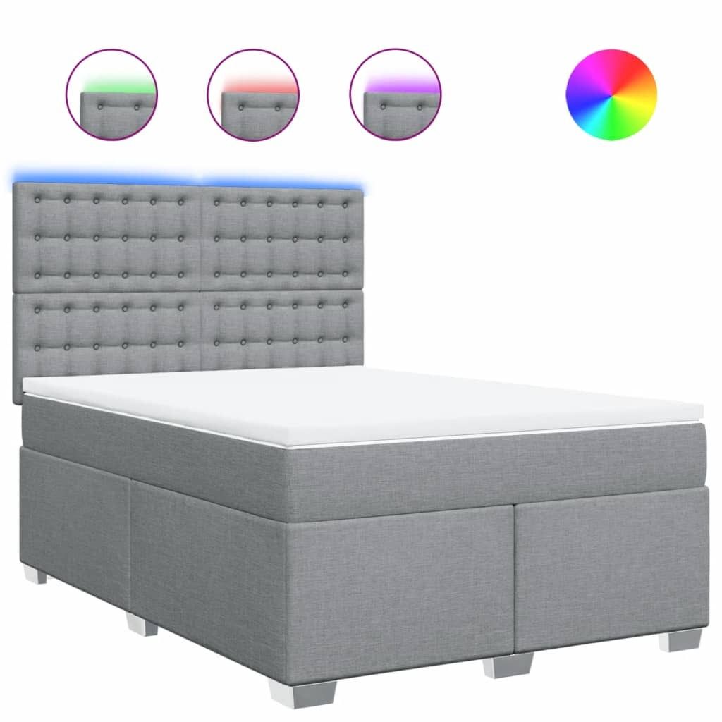 Möbel Boxspringbett/bettgestell - Bettrahmen - Doppelbett - mit Matratze Hellgrau 140x190 cm Stoff - Polsterbett Klassische Betten CLORIS8818399
