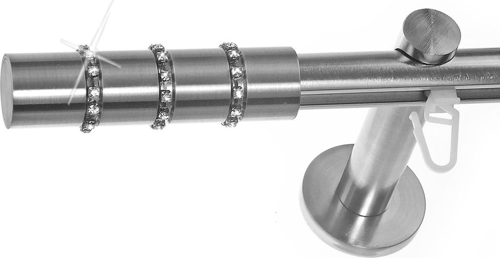 BASIT Innenlauf Gardinenstange Edelstahl Look 16mm Wandträger 1-läufig modern Kristall H70 E25