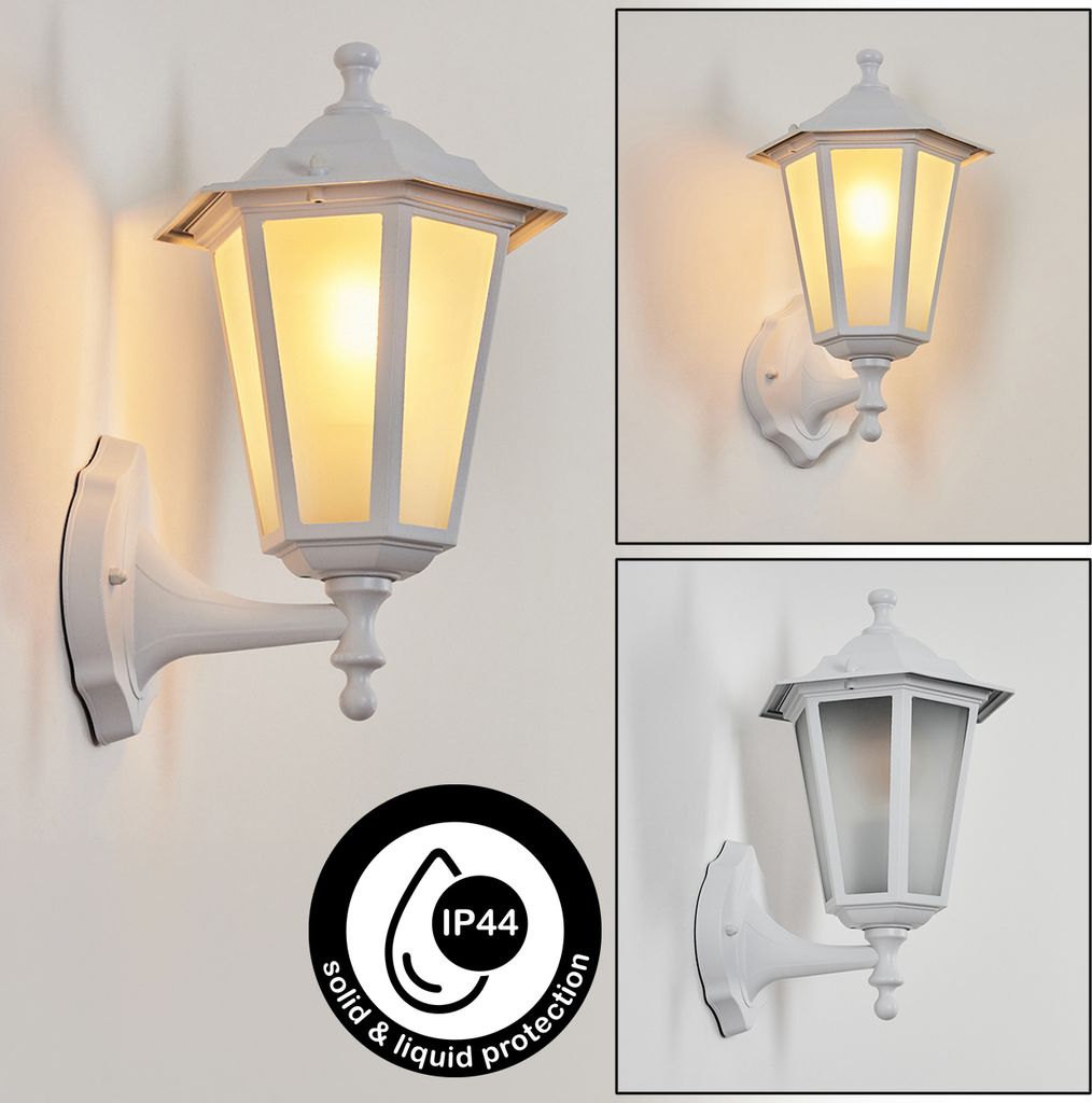 Rivale Wandlampe aufwärts in antikem Look aus Metall/Glas in Weiß/Milchglas