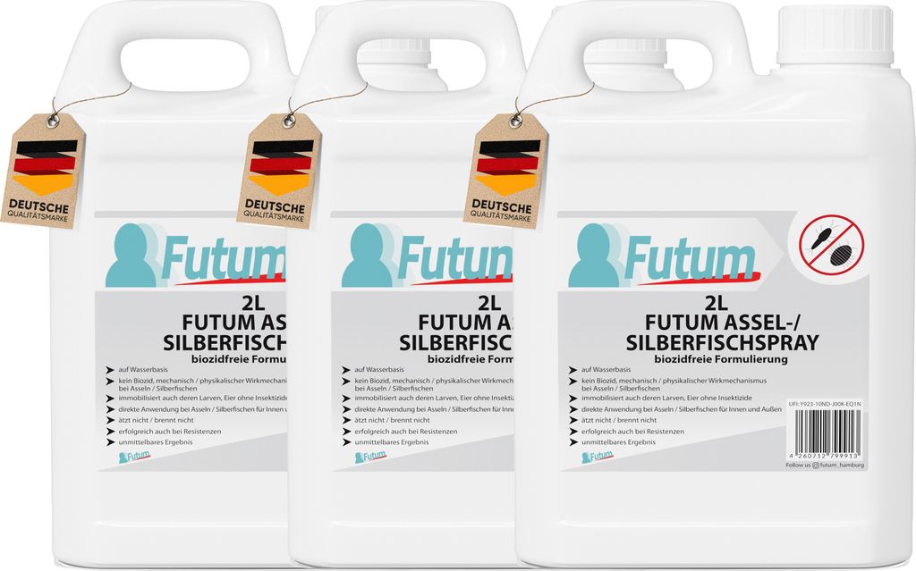 FUTUM 3x2L Silberfische Spray Mittel gegen Silberfischchen Köder Falle Silberfisch Abwehr