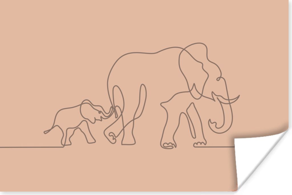 MuchoWow Poster Elefant - Minimalismus - Braun 180x120 cm - Fotoplakat