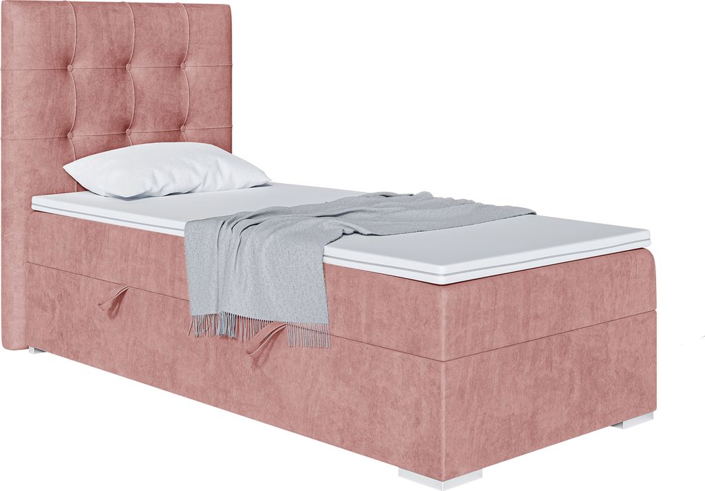 MEBLINI Boxspringbett mit Bettkasten - Gepolstert Einzelbett mit Matratze und Topper - Polsterbett mit Stauraum - Bett mit Kopfteil - Stauraumbett ...