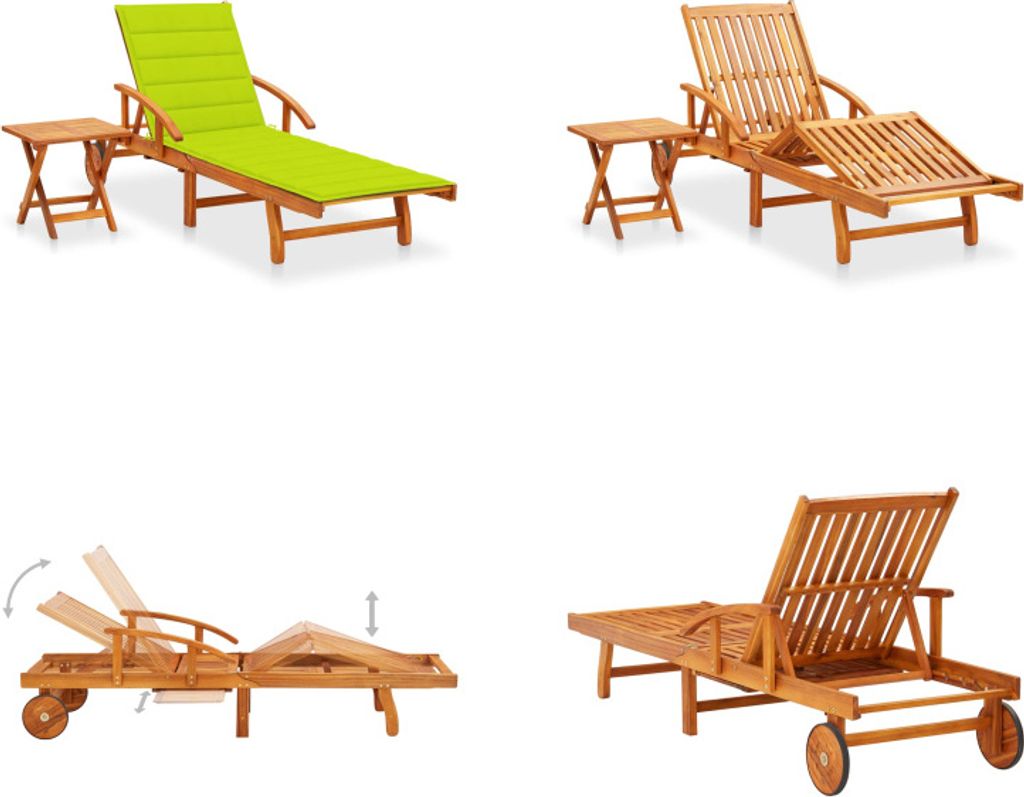 vidaXL Sonnenliege mit Tisch und Auflage Akazie Massivholz - Sonnenliege Mit Tisch - Sonnenliegen Mit Tischen - Holz-Sonnenliege Mit Tisch - Holz-S...