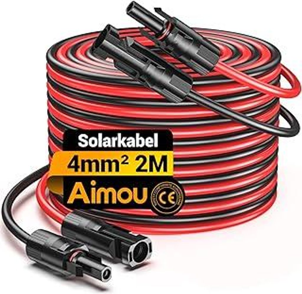 Solarkabel 4mm²/6mm², Solarkabel Verlängerung, Solarkabel Verlängerungskabel(Rot/Schwarz) (4mm² 2M)
