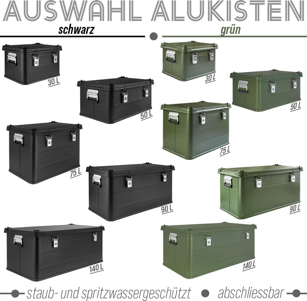 Aluminium Box mit Deckel Alu Kiste Alukiste Auswahl Transportbox Metallbox Aufbewahrungsbox Boxen Abschliessbar Metallkiste Trucky, Größe:Grün 1...