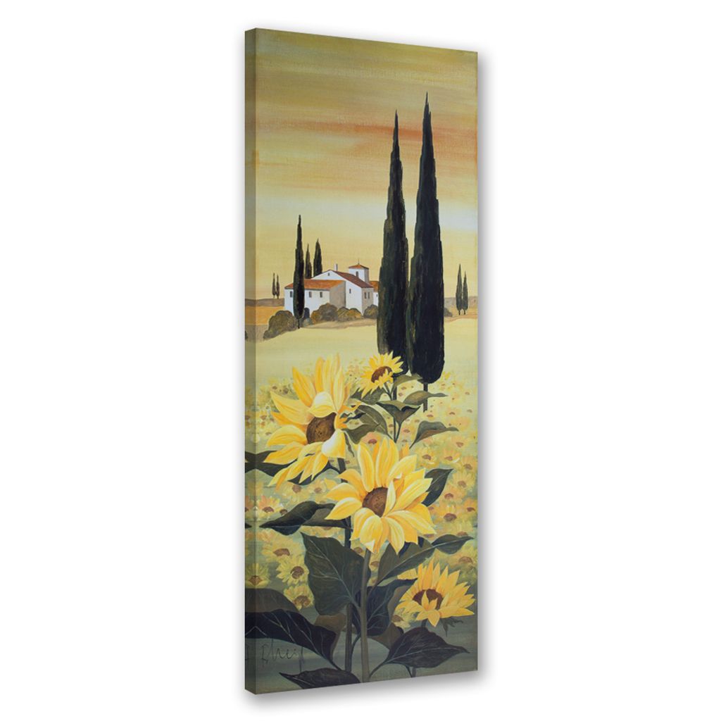 Leinwandbild Sonnenblumen vor einem Haus 40x120 Feeby Gelb bild für die wand bereit zum aufhängen