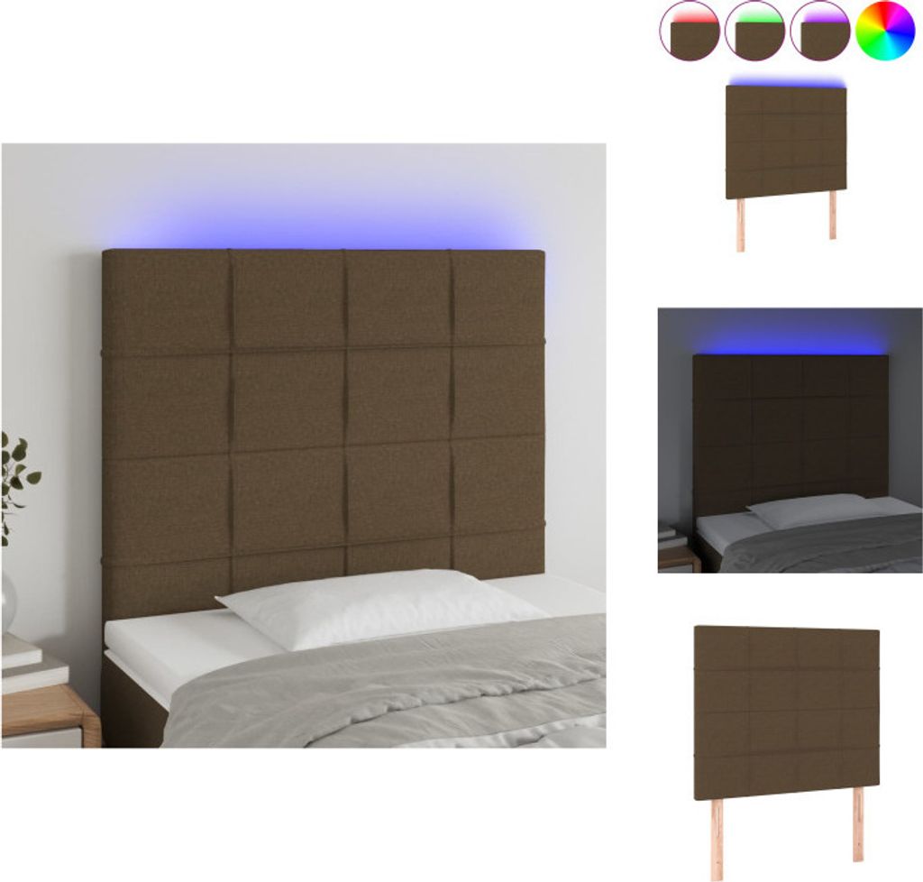vidaXL LED Kopfteil Dunkelbraun 100x5x118/128 cm Stoff - Kopf- & Fußenden