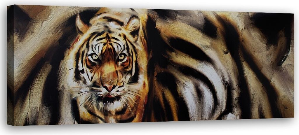 Leinwandbild tiger als handbemalung 120x40 cm Feeby orange wandbild bereit zum aufhängen