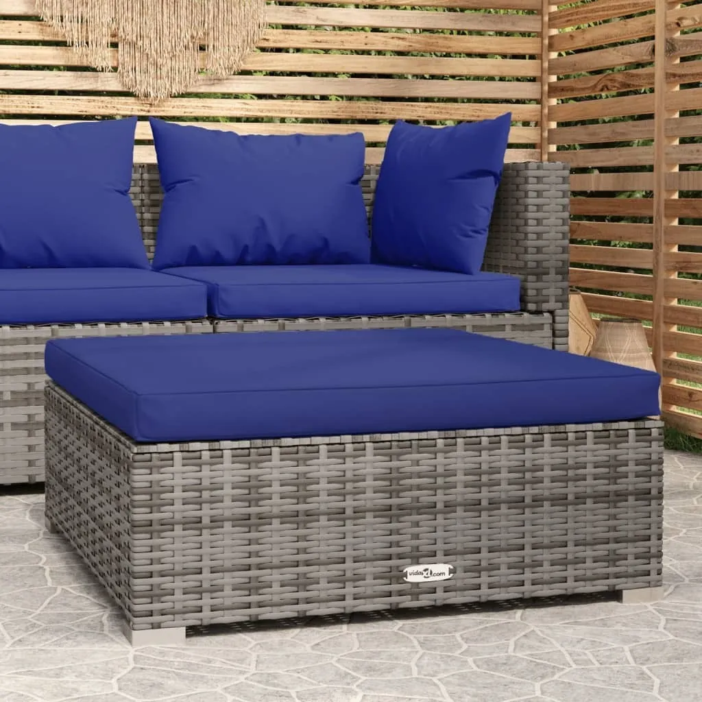 Sgabello Esterno Poly Rattan Grigio 70x70x30 cm - Struttura Acciaio