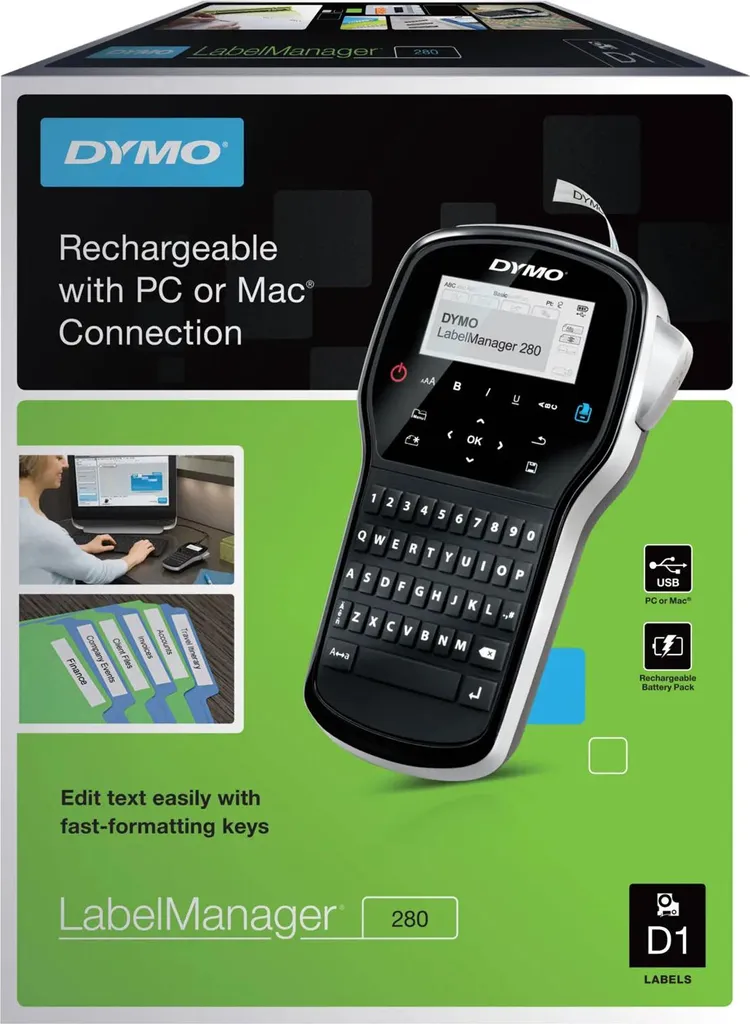 Étiqueteuse Dymo LabelManager 280 Connectable PC/Mac - Impression 12 mm Noir - 13