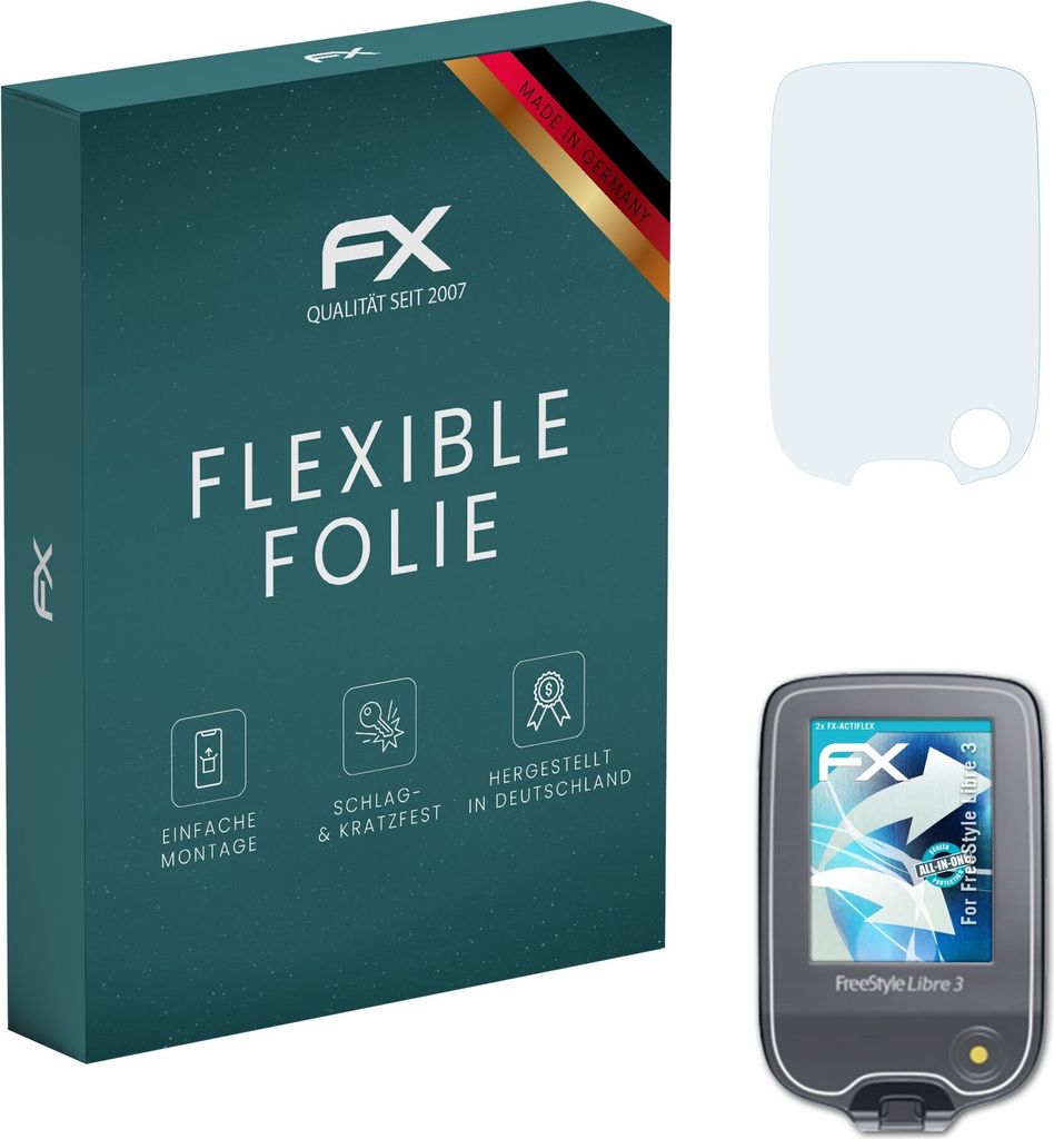 atFoliX FX-ActiFleX 2x Schutzfolie kompatibel mit FreeStyle Libre 3 Folie
