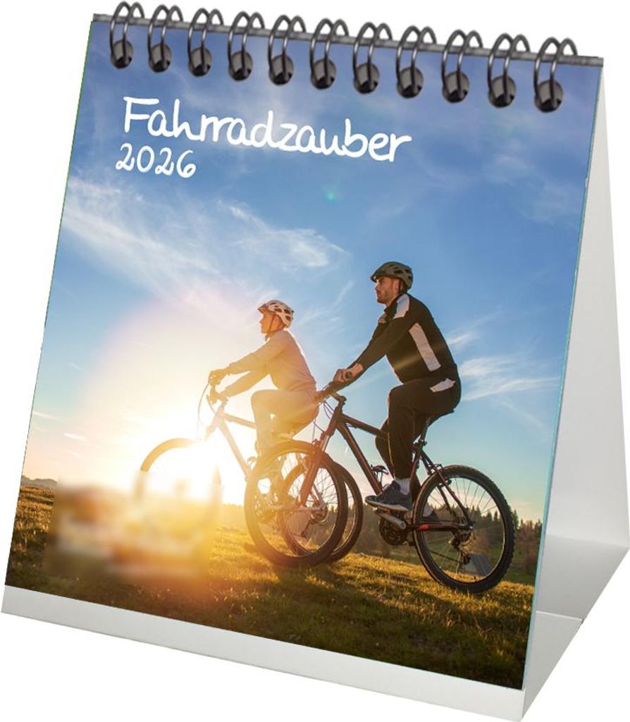 Fahrradzauber Tischkalender 10cm x 10cm für 2026 Fahrrad - Geschenkset Inhalt: 1x Kalender 1x Weihnachtsanhänger 1x Grußanhänger (gesamt 3 Teile)