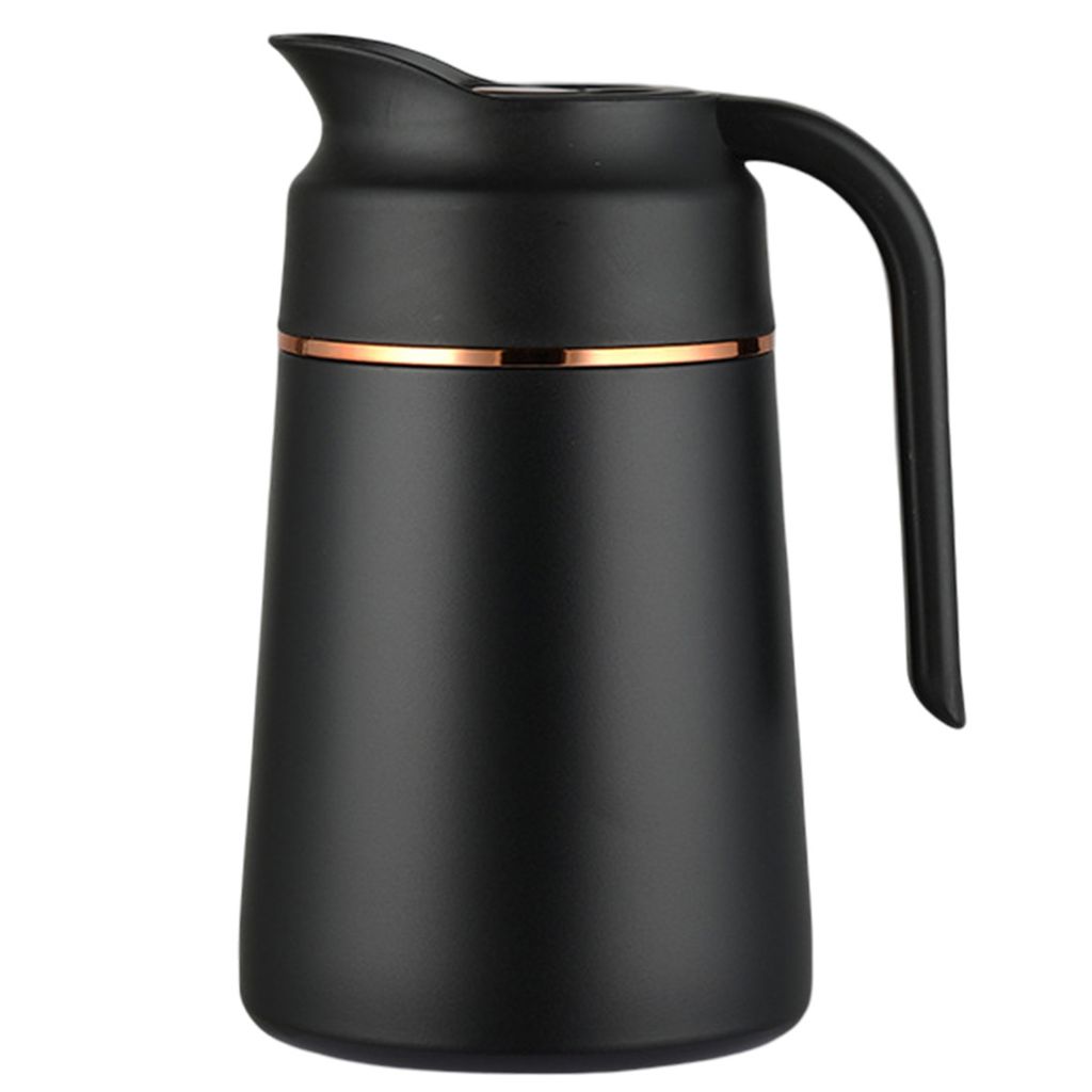 Isolierkanne 1,3 L, Edelstahl Thermoskanne, doppelwandige Vakuum Kaffeekanne Teekanne 22 x 13 cm,(Schwarz)