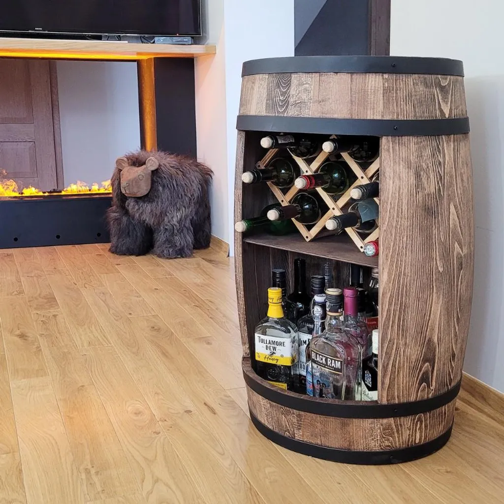 Bar Tonneau avec Support Bouteilles Intégré, Finition Wengé 80x50cm