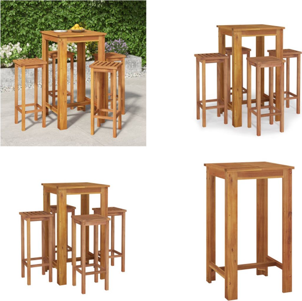 vidaXL 5 tlg. Gartenbar Set Massivholz Akazie - Garten-Bar-Set - Gartenbar-Sets - Outdoor-Bar-Set - Outdoor-Bartisch Und Stühle