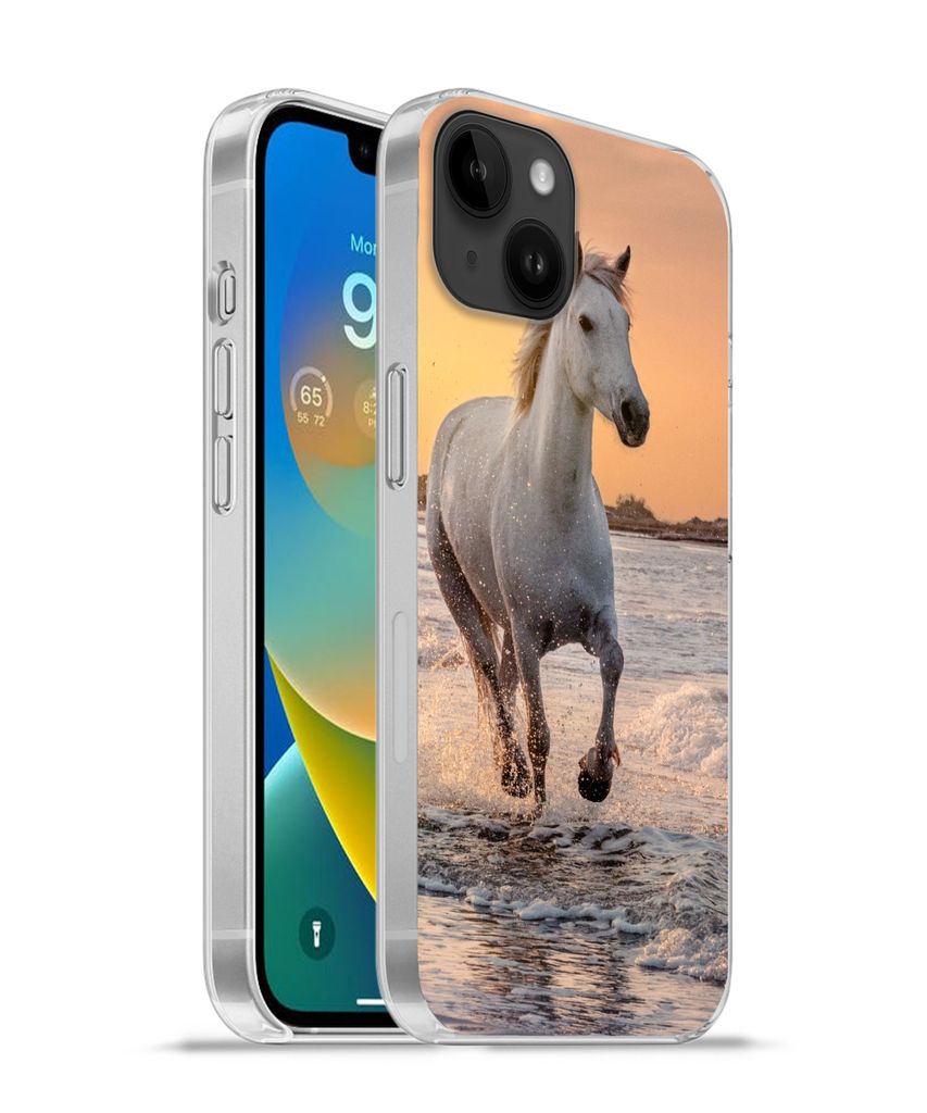 MuchoWow Handyhülle Schutzhülle Hülle für Apple iPhone 14 Plus - Soft case Pferde - Sonne - Meer - Strand - Tiere Silikon Softcase Handy Hül...
