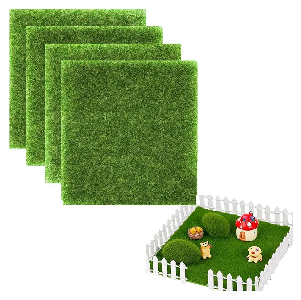 Gazon artificiel miniature 15x15 cm lot de 4 pour jardin féerique DIY