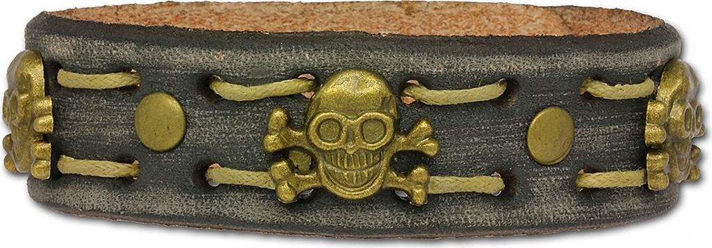 SilberDream Armband -gegerbtes Rindsleder- grau braun Totenkopf Herren LA5351B