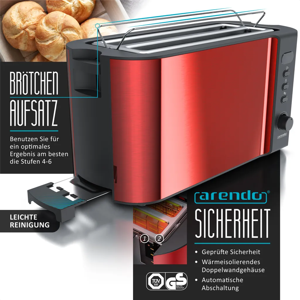 Pack petit-déjeuner avec toaster 4 tranches et bouilloire 1.5L rouge
