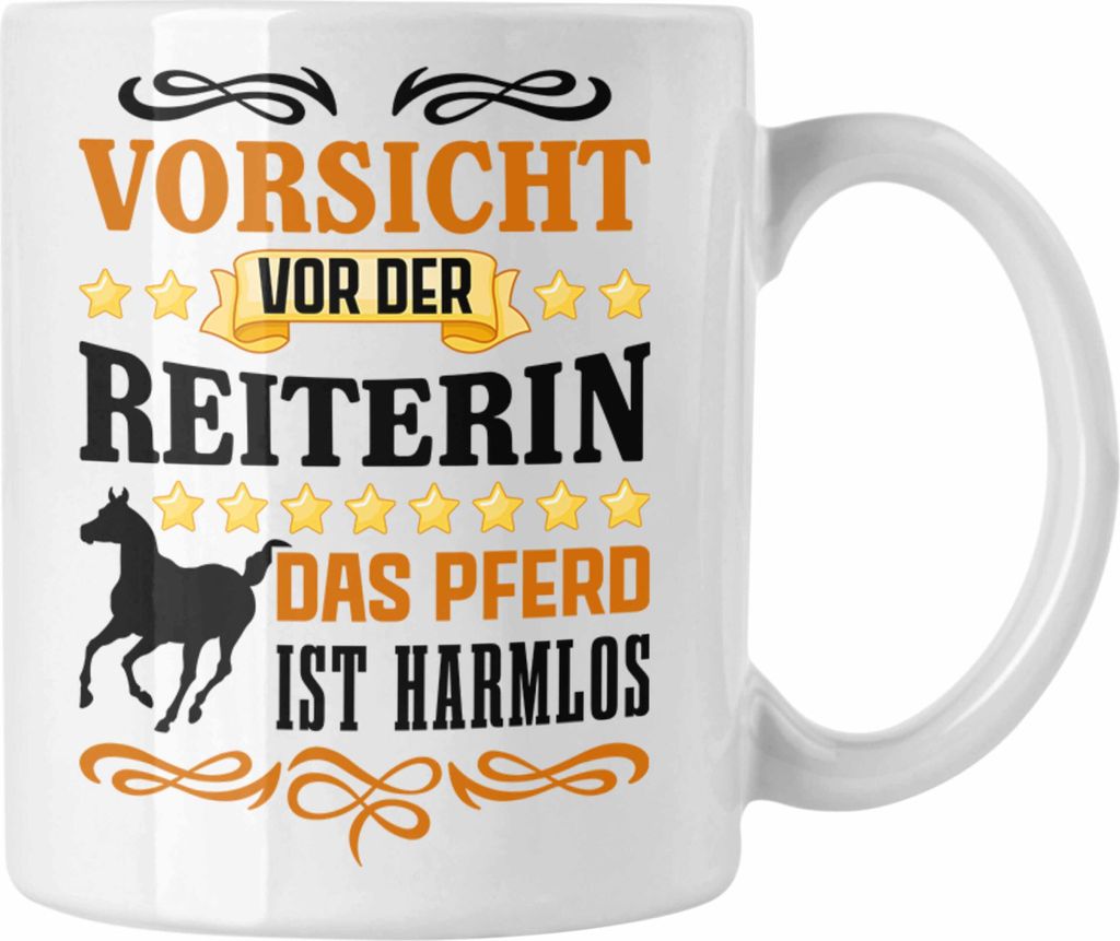 Trendation - Reiterin Mädchen Pferde Geschenk Tasse Reiten Reiterin Kinder Becher Spruch Lustig Geburtstag (Weiß)