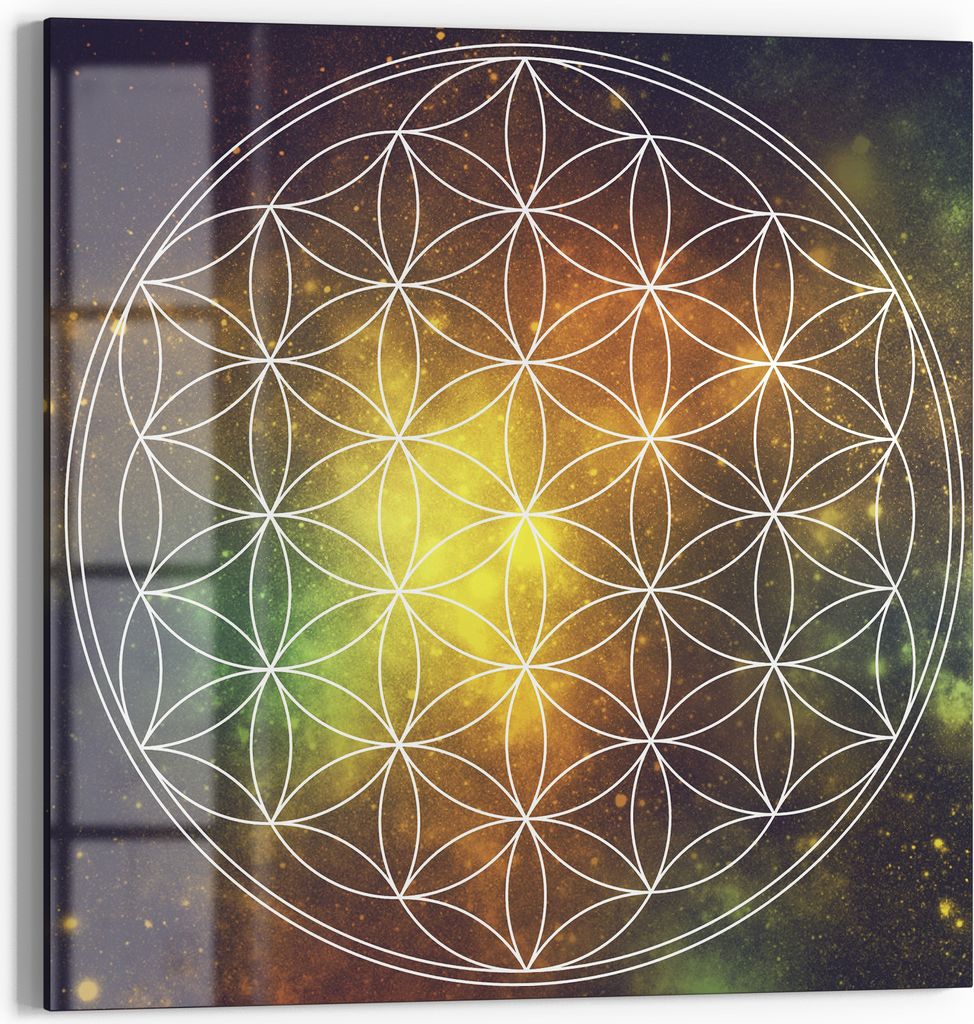 DEQORI Magnettafel Glas 30x30 cm 'Kosmische Lebensblume' beschreibbar Whiteboard Küche