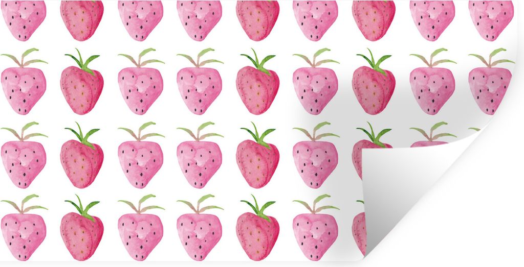 MuchoWow Wandtattoo Wandsticker Wandaufkleber Erdbeere - Aquarell - Muster 80x40 cm Selbstklebend und Repositionierbar - Aufkleber