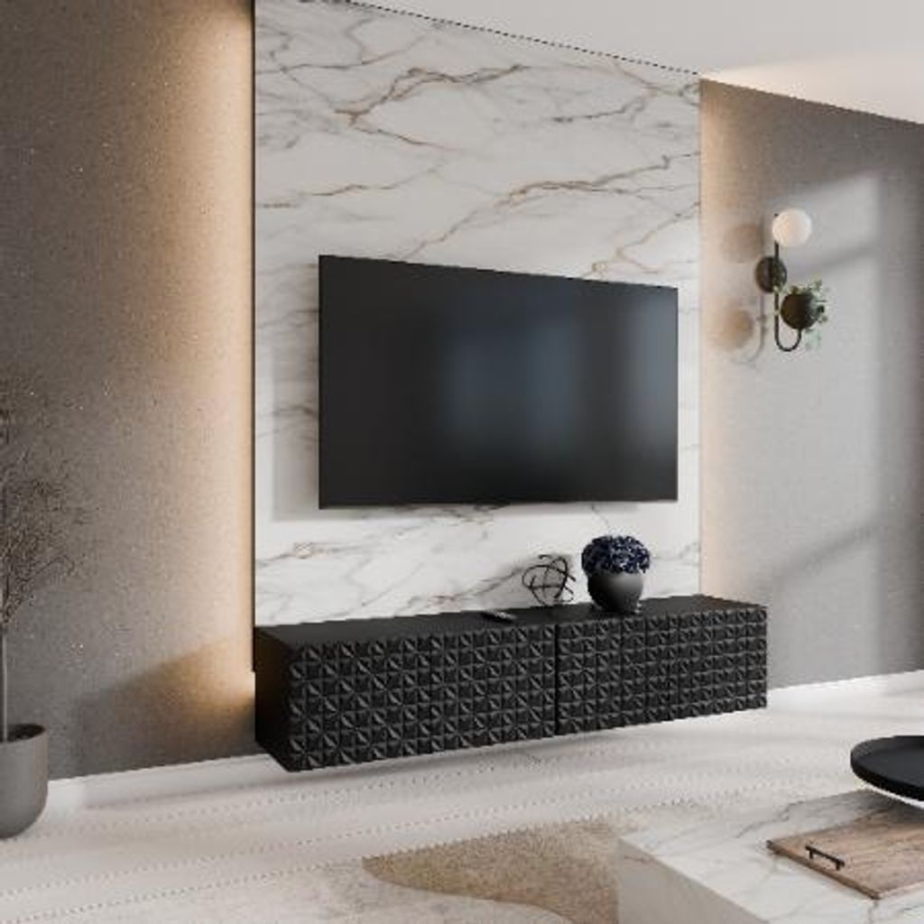 Margaret Hadas24 TV-Schrank Cali Fernsehschrank TV-Lowboard 200 cm Hängend modernes Design Wohnzimmer Wandmontage, TV Möbel schwarz, schwarz