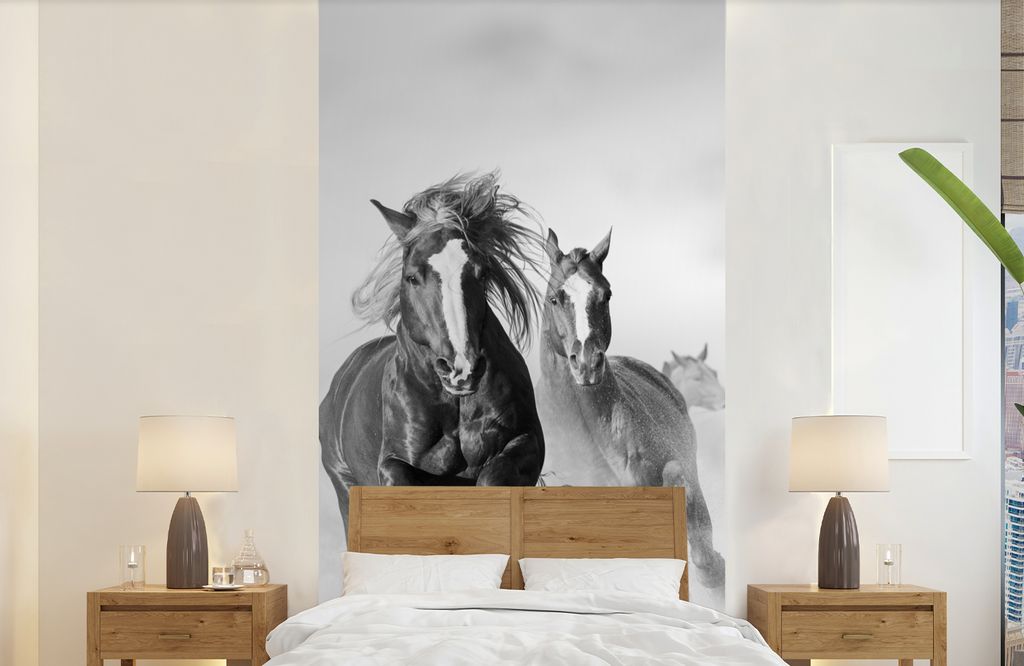 MuchoWow Fototapete für Wohnzimmer oder Schlafzimmer Wandtapete Vinyl Motivtapete Pferde - Tiere - Illustration - 120x240 cm - Hintergrundbild