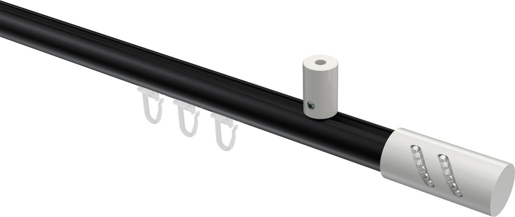 Interdeco Innenlaufstange / Gardinenstange mit Innenlauf Schwarz / Weiß, Typ Sonius Zoena (Glitzerzylinder) Deckenmontage, 20 mm Ø 1-läufig, 160 cm