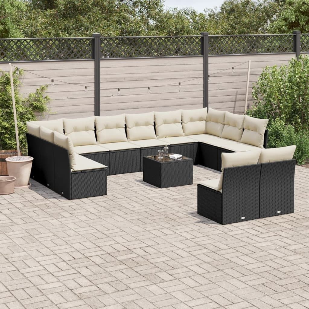 Maison Exclusive - 13-tlg. Garten-Sofagarnitur mit Kissen Schwarz Poly Rattan