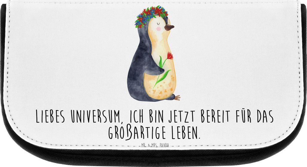 Mr. & Mrs. Panda Organizer Pinguin Blumen - Weiß - Geschenk, Kosmetikbeutel, Kosmetiktasche, Geschenkidee, kulturtäschchen, Kulturtasche, Ziele, ...