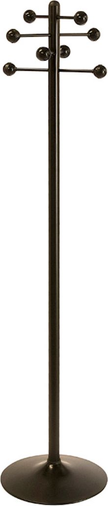 Garderobenständer aus lackiertem Stahl mit 8 Kunststoff Knöpfen | Höhe 178cm | Fußplatte aus Metall | Schwarz