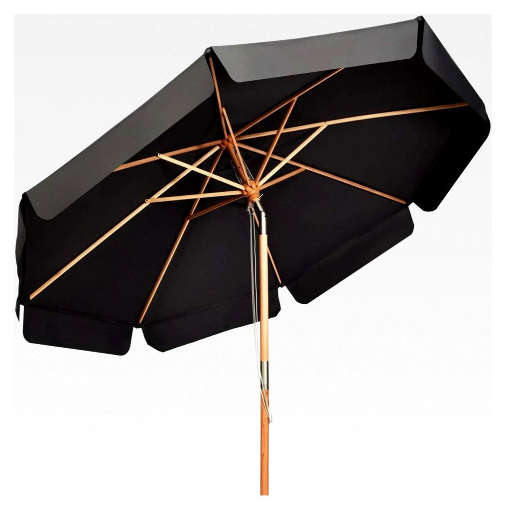 Sonnenschirm 300 cm, Gartenschirm aus Holz, UV-Schutz, beidseitig um 30° neigbar, Terrassenschirm, Marktschirm für Garten, Balkon, Terrasse (Grau)